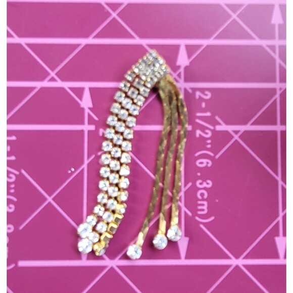 Dainty Gold Tone Double Fringe Rhinestone Sparkle Fashion Necklace Slide Pendant - Picture 8 of 9